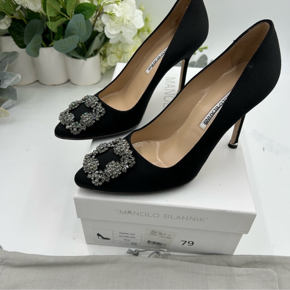 Women’s Manolo BLAHNIK HANGISI satin pump size 37 made in Italy - Picture 10 of 12